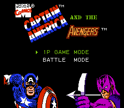 Captain America and the Avengers title screen for NES
